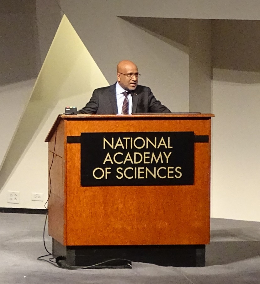 Alex Kurien spoke about the ways ISO 55000 can help better manage $1.5 trillion in Federal personal property and $1.5 trillion in real property during the Federal Leadership in Asset Management Policy Forum at the National Academy of Sciences in October 2015. Photo: Robert Smith 